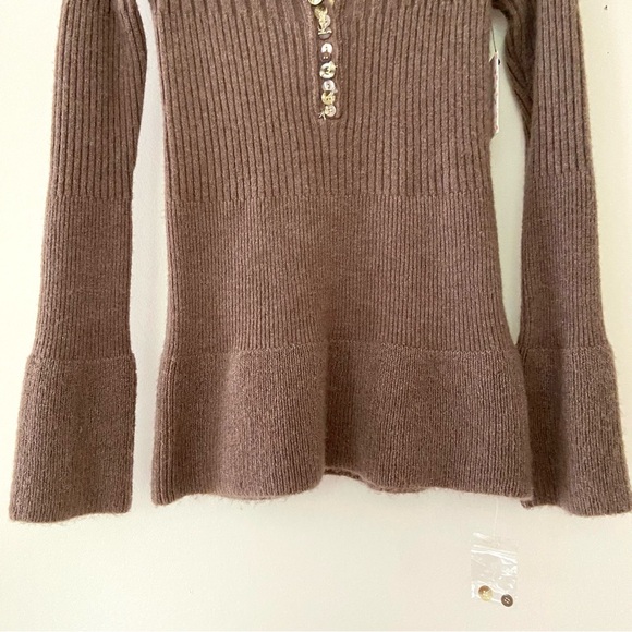 NWT Free People Sweater Brown Wool with Gold Shimmer Embellishment Size Large - Picture 3 of 13